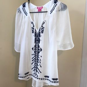 embroidered sheer white blouse